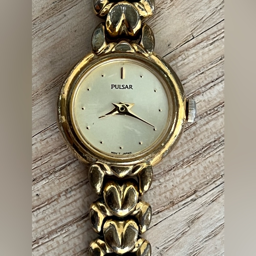 Pulsar Ladies Watch Gold Tone Weave Bracelet and Dial Quartz